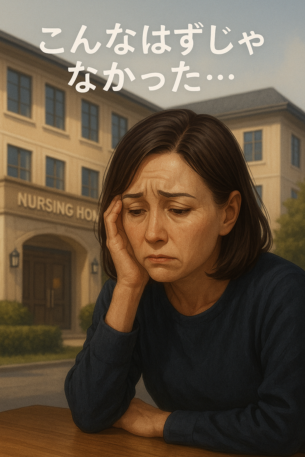 有料老人ホーム選びに失敗して後悔している家族の女性のイラスト