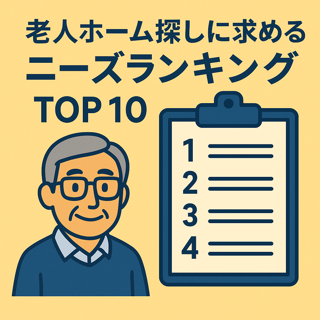 老人ホーム選びで重視されるニーズランキングTOP10を専門家が解説するイラスト
