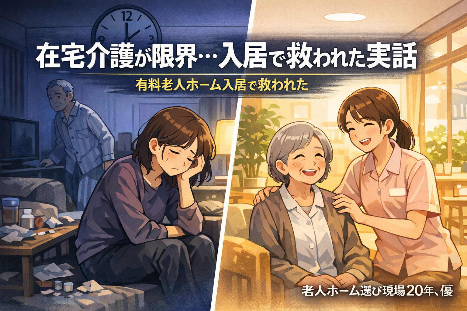 在宅介護に限界を感じた家族が入居で救われた実話を伝える老人ホーム選びのアイキャッチ画像